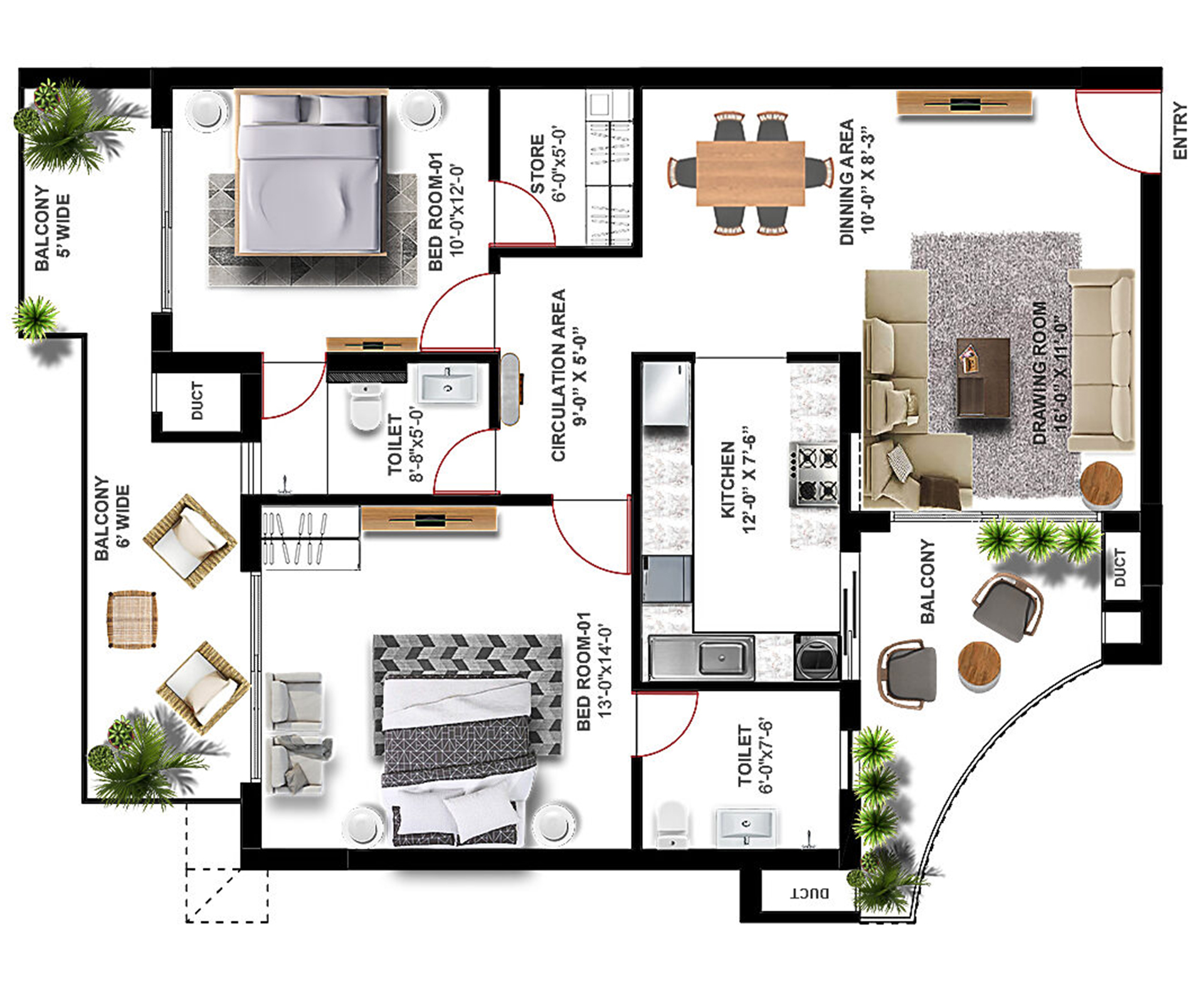2 BHK Floor Plan