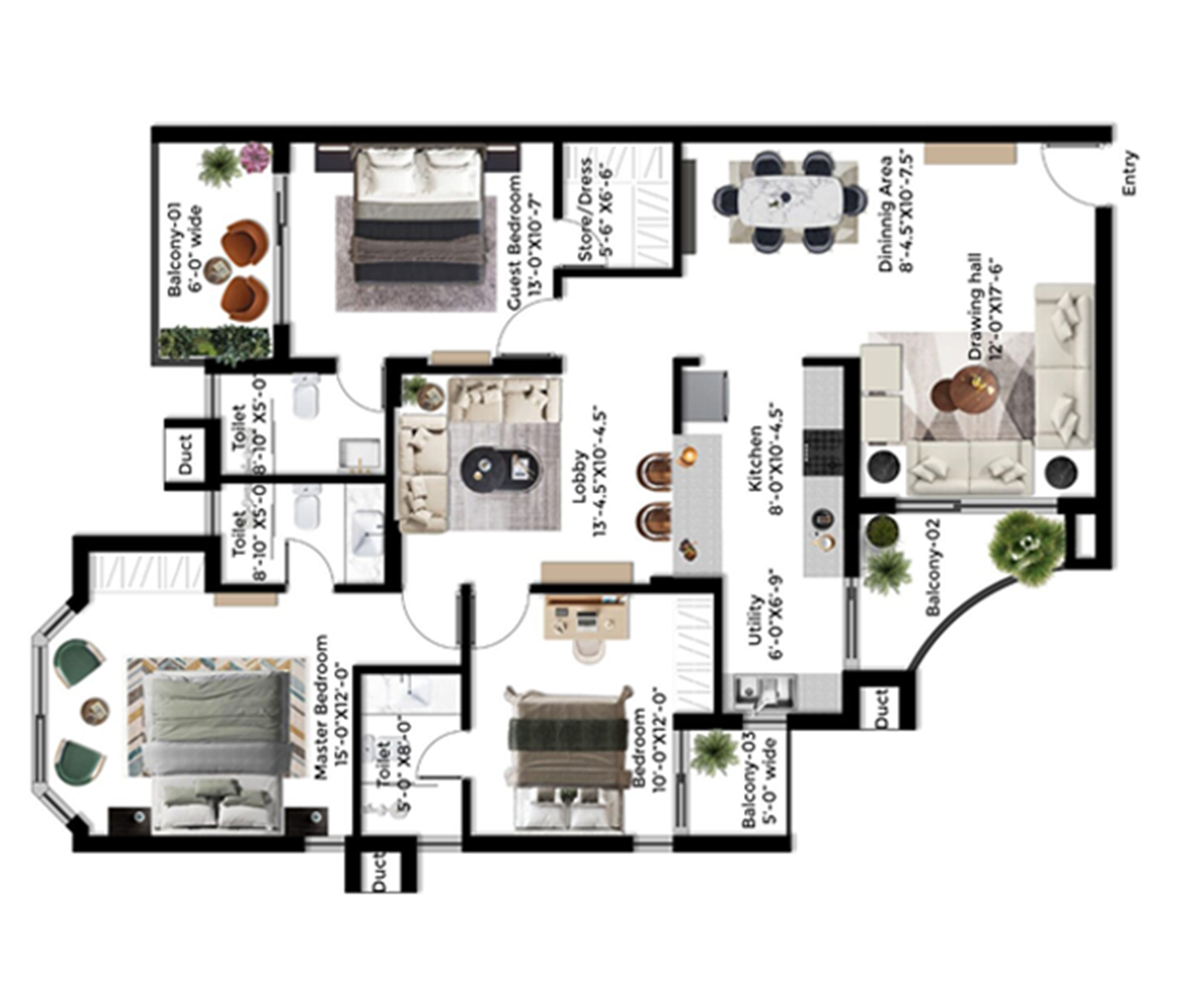 3 BHK Floor Plan