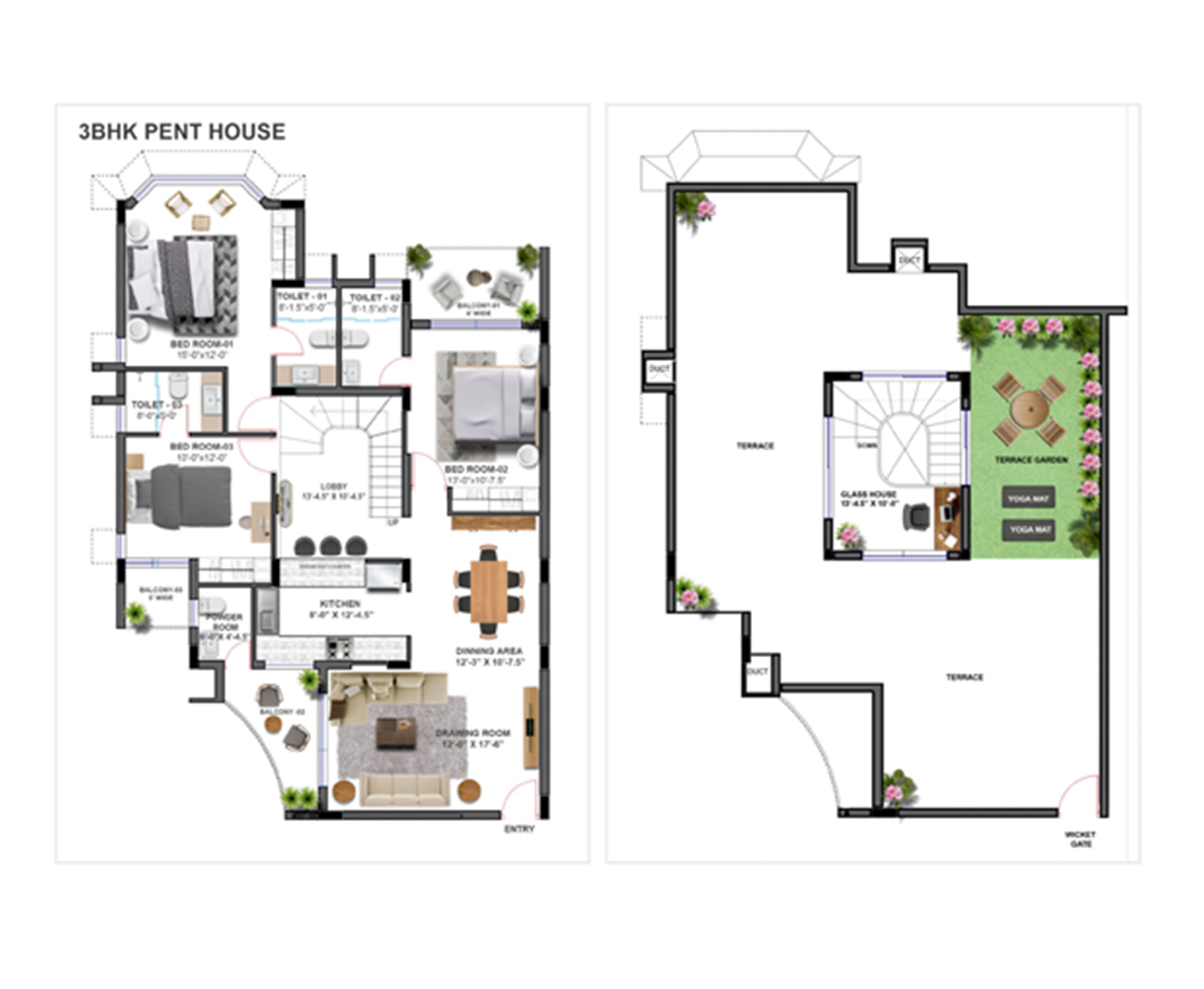 3 BHK Penthouse Floor Plan